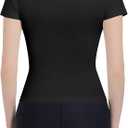 Womens Fitted Crew Neck T-Shirt Stretchy Cotton Y2K Short Sleeve Tees for Workout Basic Tees Going Out Tops Black (S)