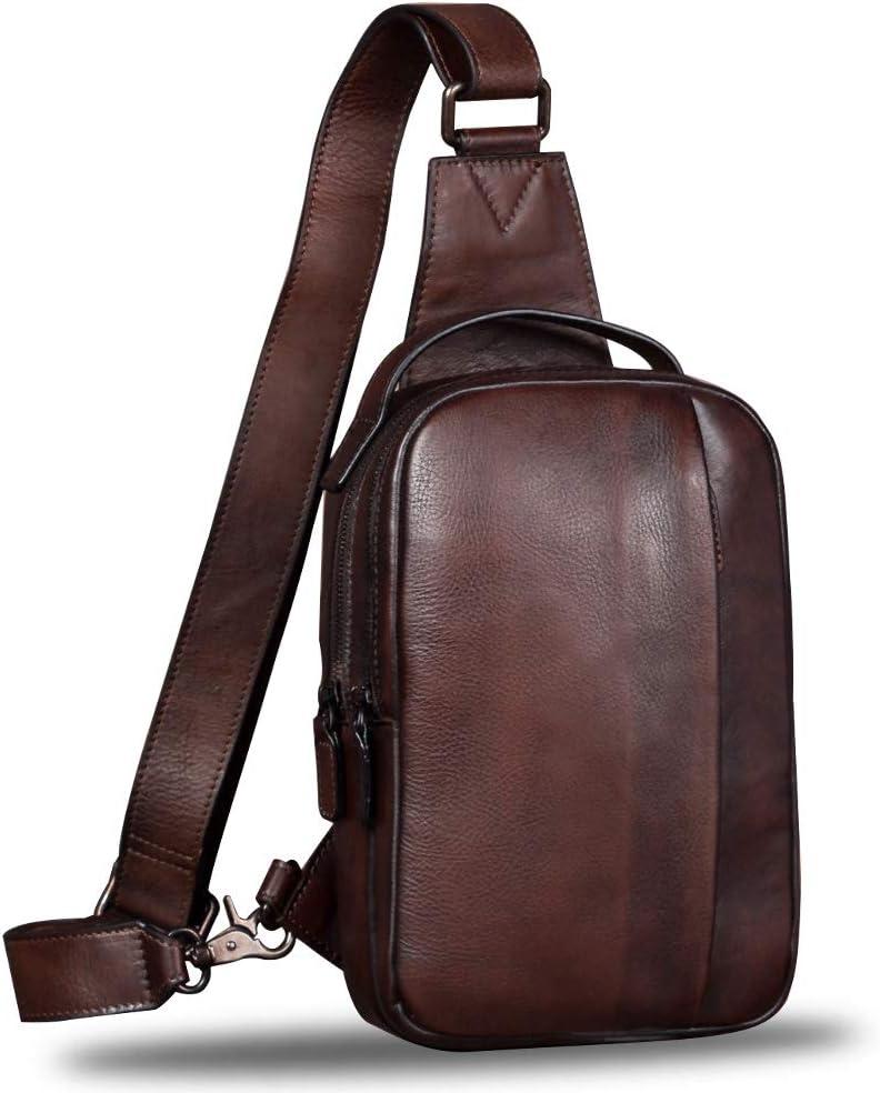 IVTG Genuine Leather Sling Bag for Men and Women Vintage Real Leather Sling Backpack Shoulder Crossbody Bag Chest Purse (Coffee)