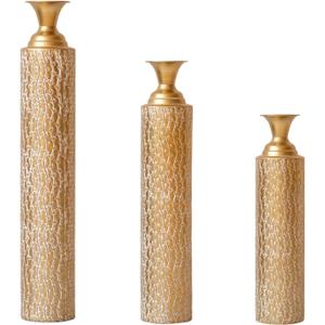 Holiday Decor Gift Set: 3-Piece Metal Vase Set for Christmas, Iron Decorative Vases for Artificial Flowers - Farmhouse Table Centerpiece for Home, Office, Festive Idea