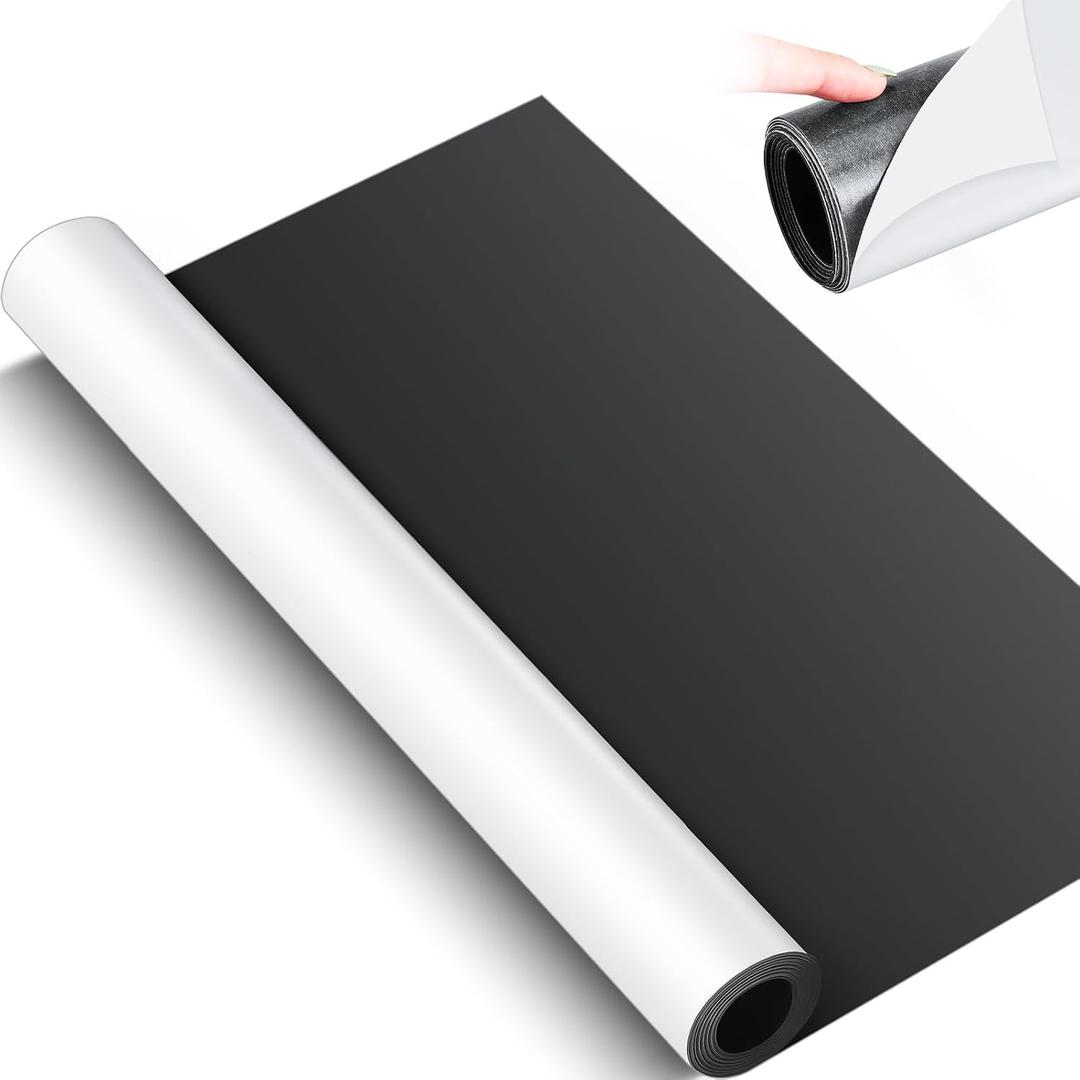 Relaxweex 20 Inch x 5 ft x 30 Mil Extra Large Adhesive Magnetic Sheet Roll Not Printable Adhesive Backing Cut and Customize Flexible Sheets Blank White Surface Magnetic Sign for Craft Photo Craft