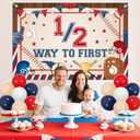kreat4joy Baseball Half Birthday Decorations, 1/2 Way to First Baseball Backdrop Banner Red White Blue Nude Balloon Arch for Baby Boy Sports 6 Months 1/2 Half Way to One Birthday Party Decorations