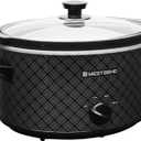 West Bend Slow Cooker 4-Quart Manual Crockery Style with Dishwasher Safe Oval Ceramic Crockpot and Glass Lid Two Temperature Settings Plus Keep Warm, 210-Watts, Black