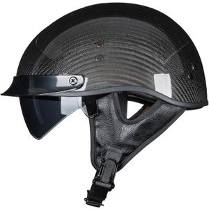 VCOROS Carbon Fiber Open Face Retro Motorcycle Helmets Men Women Half Face Helmets for Motorbike Cruiser Chopper Moped Scooter ATV (Gloss Black, L)
