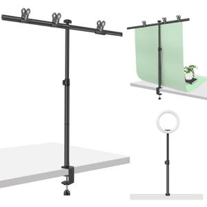 Small Backdrop Stand 3x3.3ft, Adjustable Photo Backdrop Stand Kit with 3 Clamps, Portable Background Stand Support for Parties Photoshoot, Table T-Shape Backdrop Banner Holder for Photography Paper