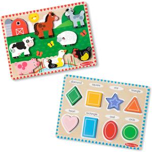 Melissa & Doug Chunky Puzzle Bundle (Shapes & Farm)