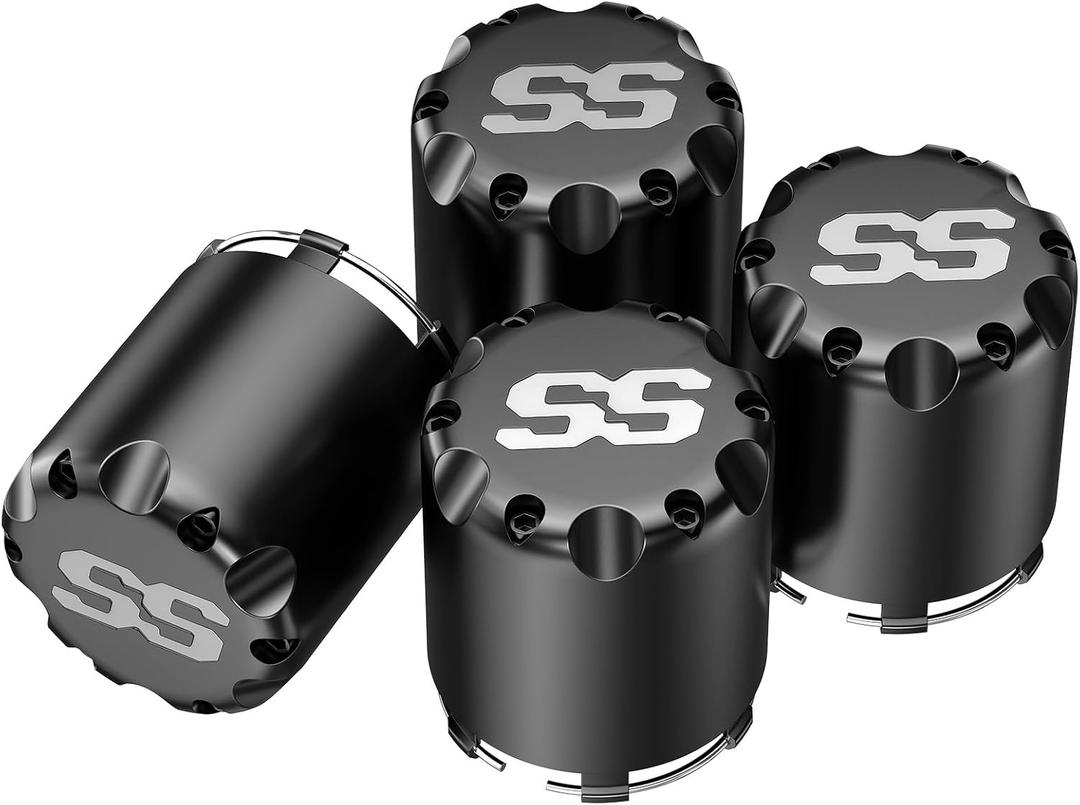 SS Golf Cart Wheel Center Caps-4 Pack,Fits EZGO,Club Car,Yamaha - 2.75" Black Hub Caps for 8, 10, 12 inch Rims,Push-in Style,Height 3.21"