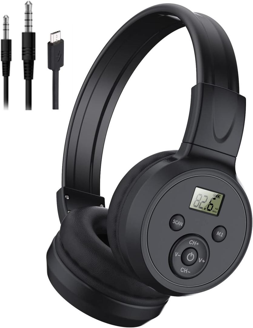 F4 Rechargeable & Portable Personal FM Radio Headphones with Best Reception, FM Headset Radio Receiver for Meeting, Daily Works, Hiking, Jogging