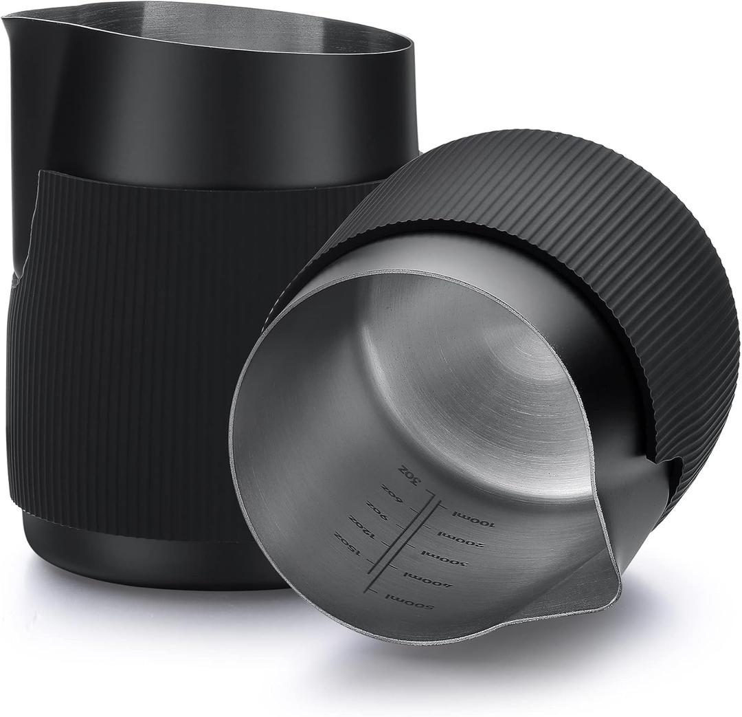 Normcore Handleless Milk Pitcher - Espresso Steaming Pitcher with Round Spout - 18/8 Stainless Steel Milk Frothing Jug, Black Non-Stick - Coffee Latte Frothing Pitcher - 20.3 oz (600 ml)