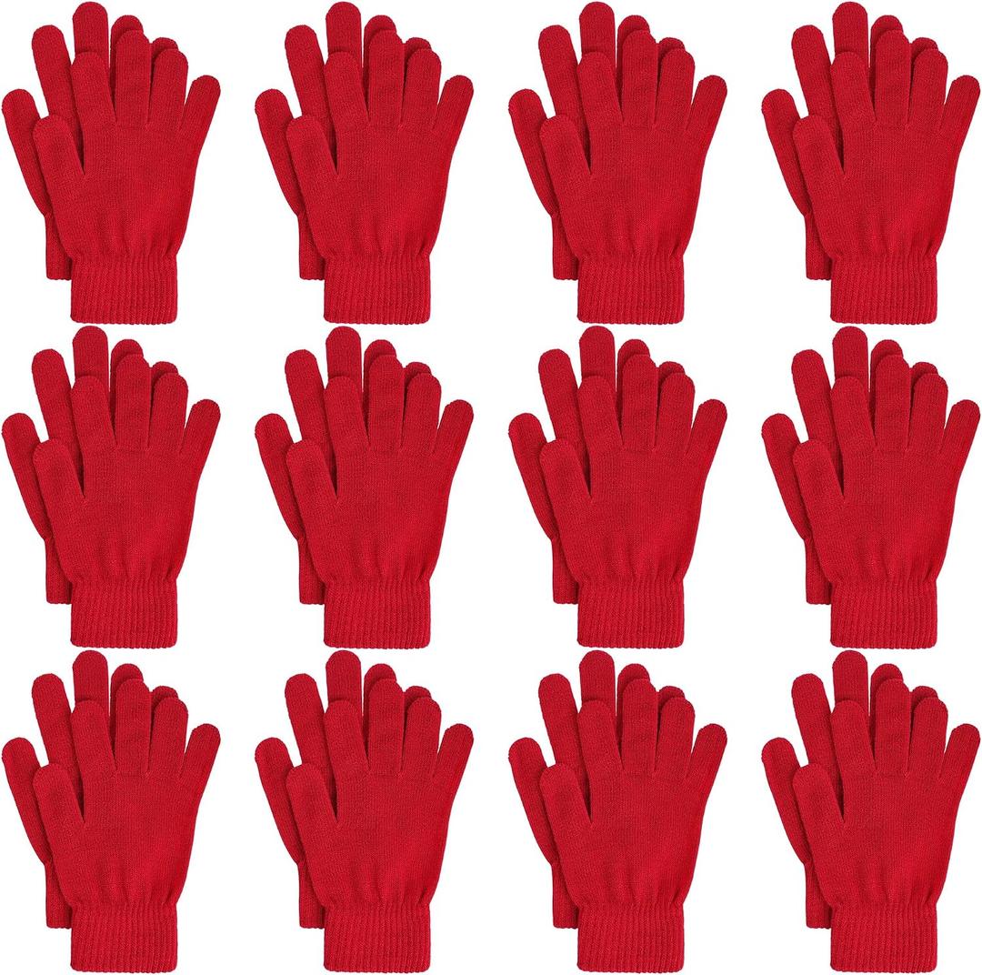 jiebor 12 Pairs Red Winter Gloves Warm Gloves Knit Gloves for Women Men Teens Clod Weather (Red, Small)
