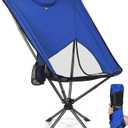 Swivel Portable High Back Camping Chair Small Compact Lightweight Folding Chairs for Adults, Outdoor Collapsible Backpack Chair for Camp, Travel, Sports, Easy Carry and Quick Setup (Blue)