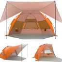 Elegear Beach Tent with 360 Removable Canopy 4-6 Person Automated Pop Up | CumbreX Beach Cabana Sun Shade Shelter, UPF 50+, Double Silver Coating, Portable Lightweight, For Beach/Outdoor, Orange