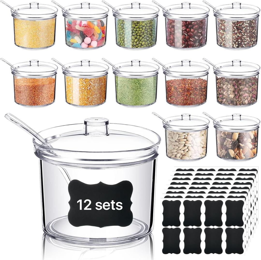 12 Pcs Acrylic Sugar Bowl with Lid and Spoon,7.1 Oz Clear Condiment Storage Pot,Sugar Jar Spices Container for Home Kitchen,Coffee Bar,Restaurant 12 Pcs Acrylic Sugar Bowl with Lid and Spoon,7.1 Oz Clear Condiment Storage Pot,Sugar Jar Spices Container for Home Kitchen,Coffee Bar,Restaurant
