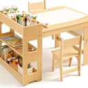 WINGYZ Kids Art Table and Chairs - Toddler Activity Table and 2 Chair Set with Storage Cabinet, 5 in 1 Kids Desk Craft Table with Paper Roll for Drawing Playrooms Daycare Classroom Gifts
