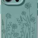 Liquid Silicone Case for iPhone 16 Pro Compatible with Magsafe, Fall Engraved Floral Design Shock Proof Heavy-Duty Protection Hard Phone Case for Women Girls, Midnight Green