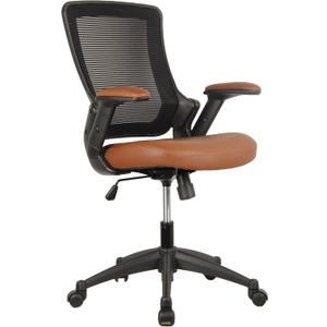 Ergonomic Office Chair with Mesh Back Rest, Height Adjustable with Flip Up Arms and Swivel, Mid-Back Task Home Office Chair, Brown