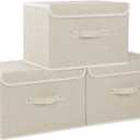 Fabric Storage Bins Cube Organizers with Flip-Top Lid and Handles,Storage Boxes for Organizing Home,Office,and Closet,Grey and Beige,3 Pack 15 x 9.8 x 9.8 in