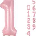 Pastel Pink 1 Balloons, 40 Inch Giant Light Pink Helium Foil Number 0-9 for Girls, Self Inflating 1st Birthday Balloon for Women Anniversary Baby Shower Princess Party Decorations Supplies