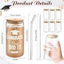 6 Set Graduation Gifts for Her Him Graduation Drinking Glass Cups the Tassel Was Worth the Hassle 16 oz Glass Cup with Lid Straw for Women Men College High School Master Degree (White)