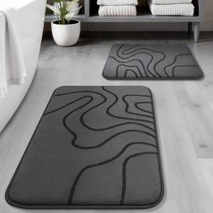 YIHOUSE Memory Foam Bathroom Rugs Sets 2 Piece - Extra Thick Ultra Soft Absorbent Bath Mat Set, Non-Slip Machine Washable Bath Rugs for Bathroom, Tub & Shower, Home Decor (32"x20"+24"x17", Dark Grey)