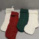 CARAKNOTS Personalized Christmas Stockings 4 Pack Knit Christmas Stockings with Names Tag Patches Vintage Rustic Farmhouse Boho 18" Large Red Green White Knitted Xmas Stocking for Family Kids
