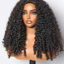 ASHINE Half Wig Human Hair Burmese Curly 180% Density Wear and Go Glueless Wig for Women Flip Over Natural Black 24 Inch with Clips and Drawstring