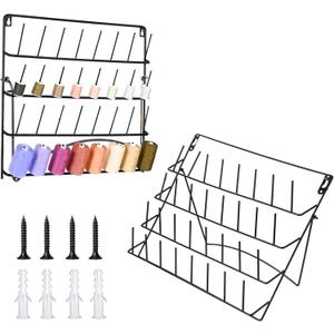 2 Pack Thread Holder Wall 32 Spools Thread Rack, Metal Sewing Thread Rack Wall-Mounted Organizer with Hanging Tools, Large Racks,Tabletop Storage Organizer for Sewing, Braiding, Embroidery