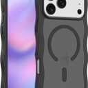 Magnetic for iPhone 17 Pro Case, (Compatible with Magsafe) Curly Wavy Frame Hard Translucent Matte Clear Back Cover for Women Men TPU Bumper Shockproof Phone Case (Black)