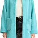 Women's Faux Wool Coat Long Winter Jacket with Pockets, Long Sleeve Lapel Coat, Soft Fluffy Outerwear for Women