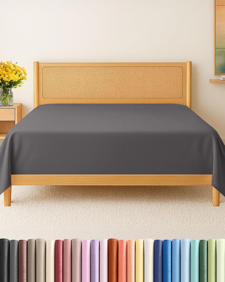 Twin Size Flat Sheet - Hotel Quality Top Flat Bed Sheet Only - Ultra-Soft, Breathable & Cooling - Fade & Wrinkle Free - Easy-Care, Stain & Shrink Resistant Bedding - Easy-Fit & Oeko-Tex - Dark Grey