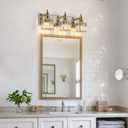 Crystal Bathroom Vanity Light Gold Chrome 3-Light Modern Bathroom Lighting Fixtures Over Mirror Square Wall Sconce
