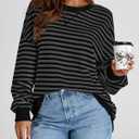 BTFBM Sweatshirt For Women 2026 Summer Crewneck Long Sleeve Oversized Striped Pullover Tops Y2K Clothes Workout Shirt (Black, L)