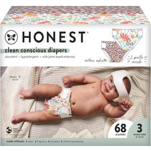The Honest Company Clean Conscious Diapers Plant-Based Sustainable Wild Thang and Flower Power Club Box Size 3 16-28 lbs 62 Count The Honest Company Clean Conscious Diapers Plant-Based Sustainable Wild Thang and Flower Power Club Box Size 3 16-28 lbs 62 Count