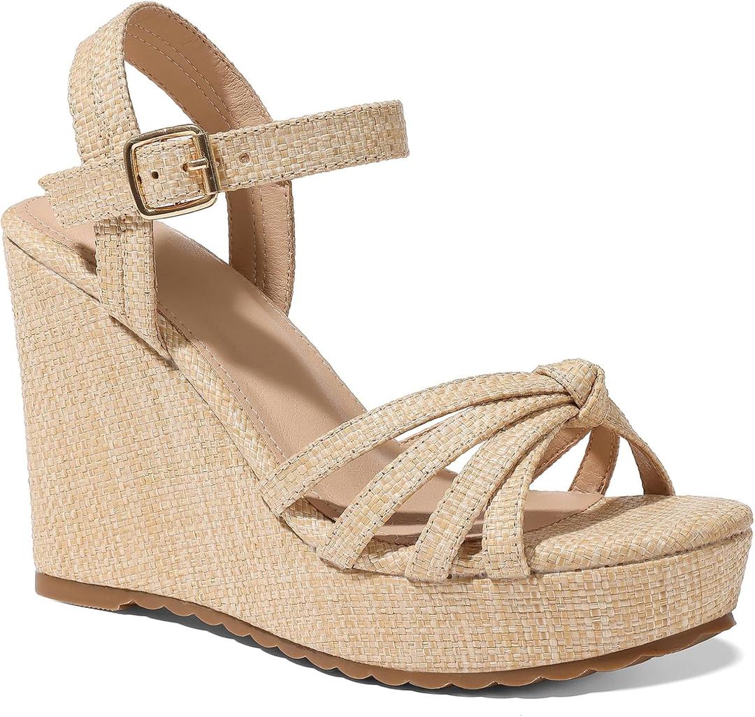 mikarka Sandals for Women 2026: Comfortable Wedge Platform Sandals Women - Braided Espadrilles for Women Ankle Strap Open Toe Wedges Heels Beach Sandals Summer Shoes, 6.5