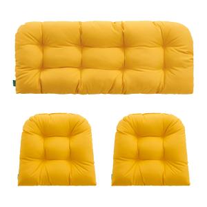 YOOZEKU Outdoor/Indoor All Weather Tufted Wicker Chair Cushions of 3 Pieces, 1 Loveseat and 2 U-Shape Waterproof Cushions for Patio Furniture,Wicker Loveseat,Bench-Yellow