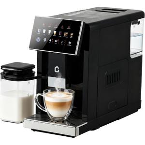 3rd-Gen Espresso Coffee Maker with Milk Frother - Removable Brewer & Grinder, Adjustable Coarseness/Flavor, 3-Level Coffee/Milk Volume, Detachable Milk Tank - Sleek Black Spray Paint for Home Baristas