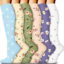 6 Pairs Compression Socks for Women & Men 15-20mmHg Graduated Support Knee High Socks for Nurses, Travel, Athletic (Large-X-Large, 03 Assort - Colored Flower)