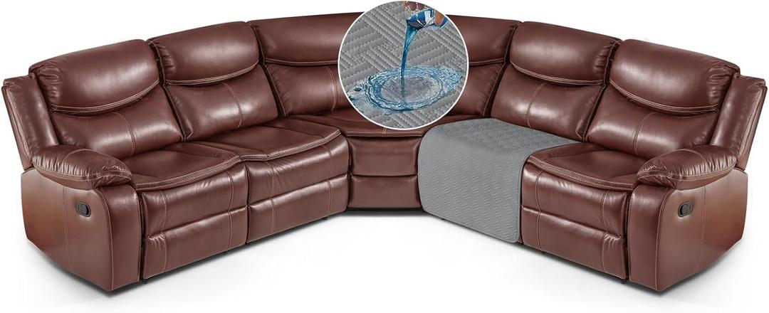 KinCam Waterproof Recliner Sectional Couch Covers, Oversized Reclining Sofa Covers for L Shape Couch, Non Slip Couch Cover for Sofa Washable Slipcover (1 Seat Couch Cover, Light Gray)