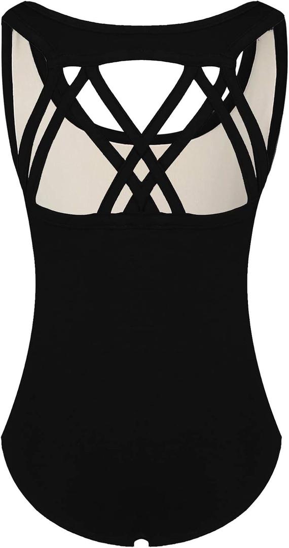 Phineein Girls Sleeveless Ballet Gymnastics Leotards - Kids Athletic Crisscross Back Dancewear Unitards (7-9 Years, Black)
