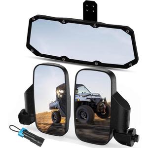 UTV Ranger Rear View Mirror And Side Mirrors Set Compatible With 2015-2024 Polaris Ranger 500 570 900 1000 XP Crew Accessories w/Pro-Fit Profiled Tube UTV Accessories(Includes 1 PCS Seat Belt Bypass)