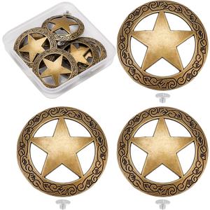GORGECRAFT 1 Box 6 Sets Screw Back Button Engraved Star Concho Hollow Out Decorative Buttons Round Vintage Bronze Metal Tack Buckle Replacement Castings Western Rodeo DIY Leather Craft