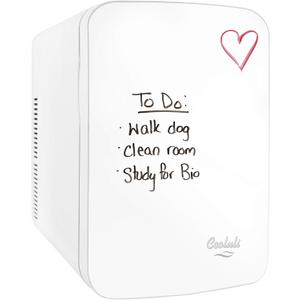 Cooluli Vibe Mini Fridge for Bedroom - With Cool Front Magnetic Whiteboard - 15L Portable Small Refrigerator for Travel, Car & Office Desk - Plug In Cooler & Warmer for Food, Drinks & Skincare (White)