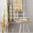 DII Modern Farmhouse Plaid Collection Cotton Fringe Throw Blanket, 50x60, White/Vintage Red