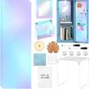 25 Pack Iridescent Locker Accessories, First Day of School Essentials with Locker Shelf, Locker Wallpaper, Mirror, LED Wireless Light, Pen Holder, Acrylic Magnetic Dry Erase Board, Locker Rug (Colorful)
