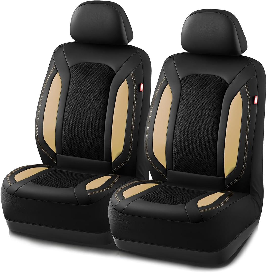 Rubbermaid Leather Mesh Car Seat Covers, Breathable Air Mesh Front Seat Cover, Universal Fit Slip-on Design, Airbag Compatible, Automotive Seat Protector for Most Cars, SUVs, Trucks, Vans-Beige