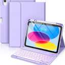 iPad 11th 10th Generation Case with Keyboard - 7 Colors Backlit Wireless Detachable Folio Keyboard Cover with Pencil Holder for iPad 11-inch A16 2025 10th Gen 10.9 Inch 2022 (Purple)