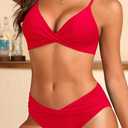 Aqua Eve Women Bikini Set - Two Piece Swimsuit Mid Rise Bathing Suit Push Up Bikini (Red, L)