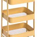 AGTEK 3 Tier Rolling Cart with Lockable Wheels, Metal Utility Cart, Multifunctional Storage for Kitchen, Office, Living Room, Makeup, Craft, Art Studio, Khaki