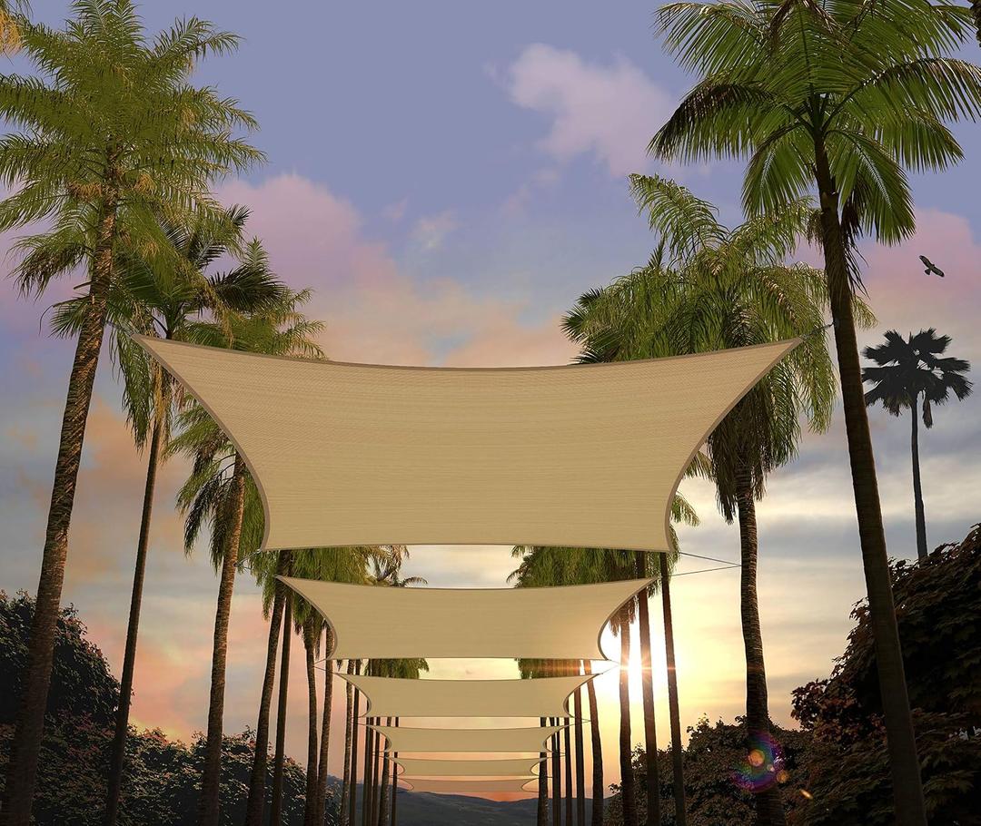 Amgo 12' x 16' Sand Beige Rectangle Sun Shade Sail Canopy Awning UPF50+ AGTAPR1216, 95% UV Blockage, Water & Air Permeable, Commercial and Residential,