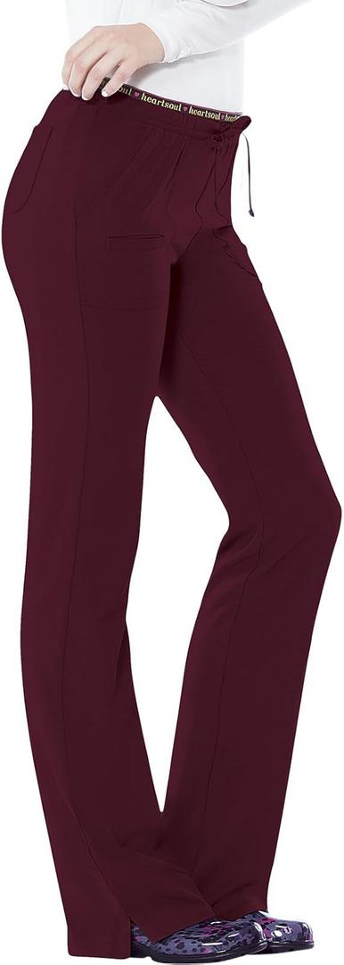Heartsoul Drawstring Scrub Pants for Women, Stretch Performance Fabric, 20110 (Large Tall, Wine)