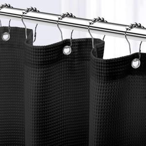 NEATERIZE Black Shower Curtain for Bathroom - Waffle Shower Curtain Hotel Style - 72x72 Inch Bathroom Curtain - Cortinas De Bao